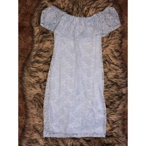 Baby blue off the shoulder lace bodycon dress
